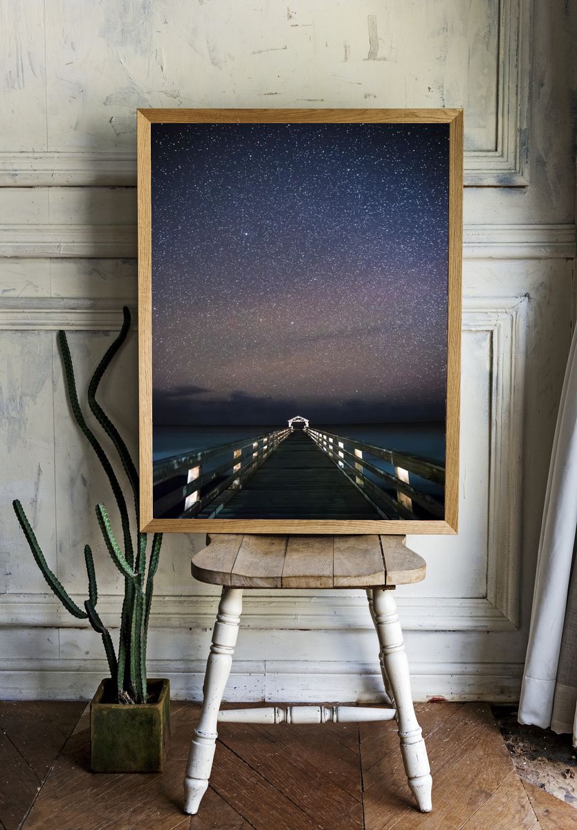 Starry Night Over Pier — Photography Print. — room view 1