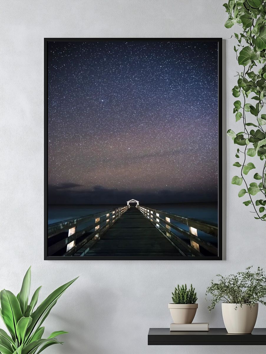 Starry Night Over Pier — Photography Print. — room view 4