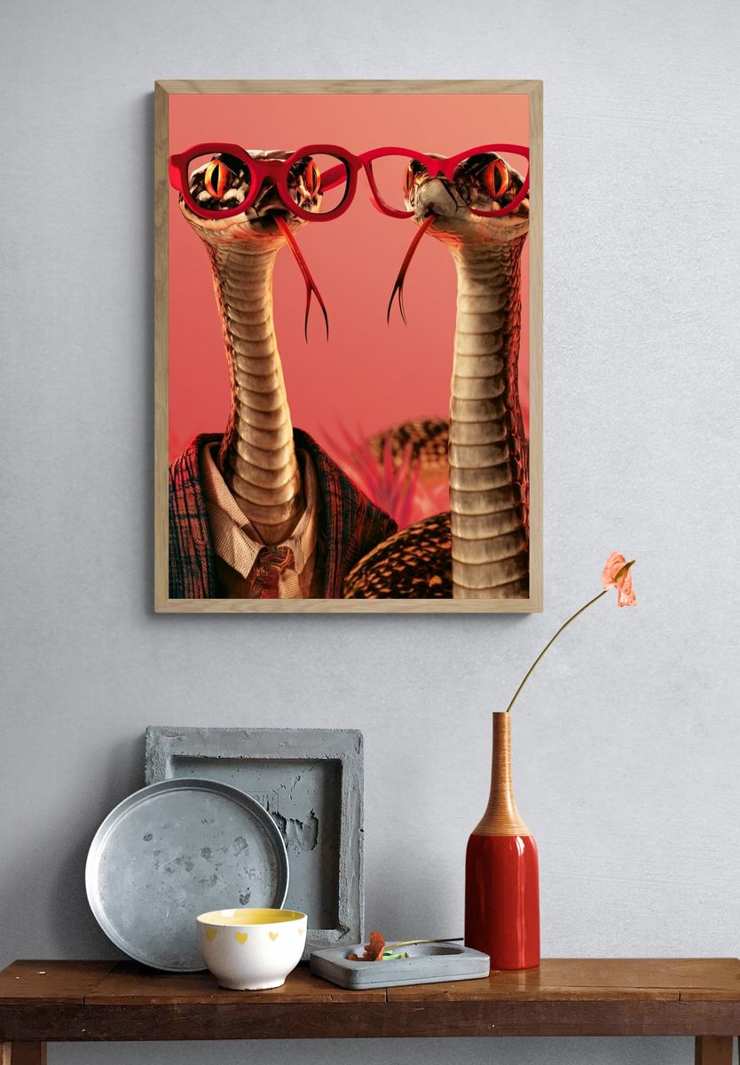 Stylish Snakes Portrait Poster. — room view 3