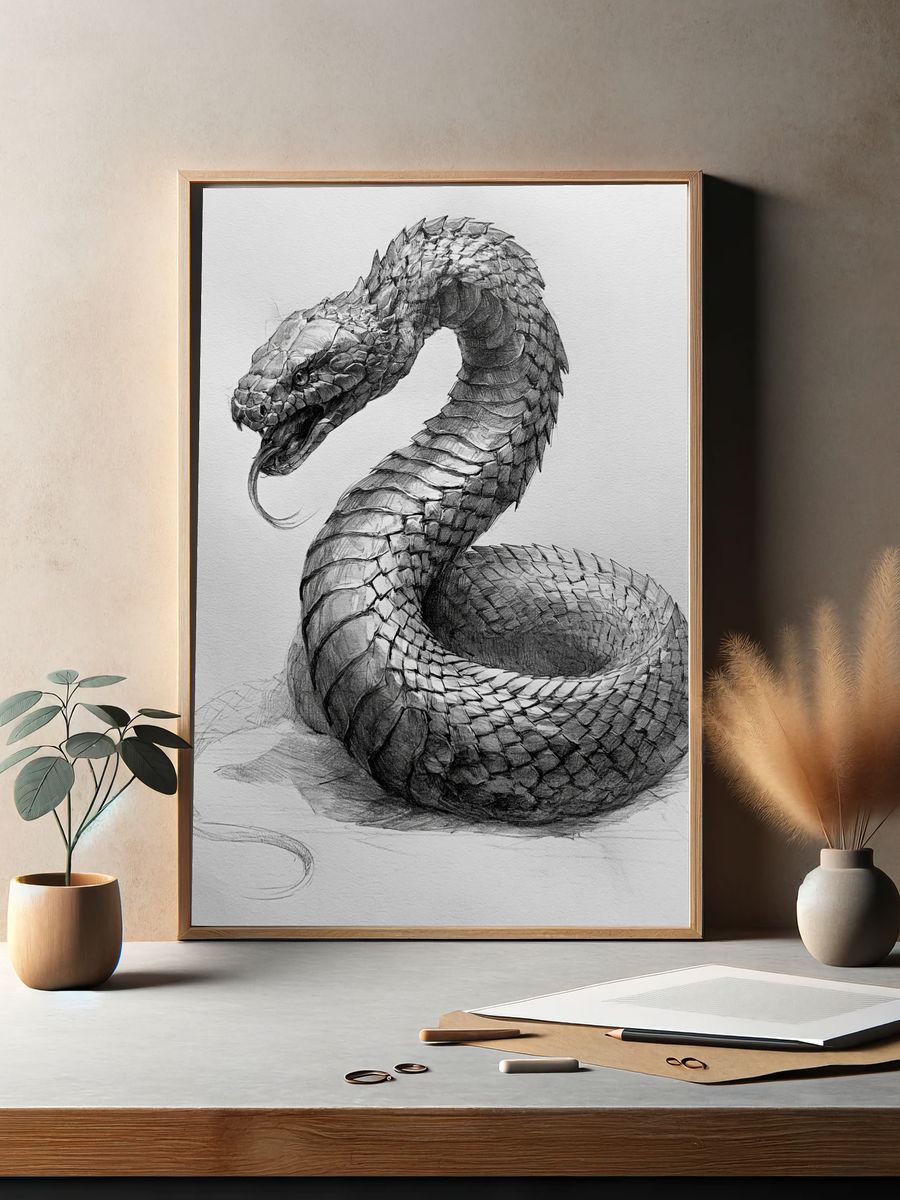 Coiled Snake Sketch Poster. — room view 2