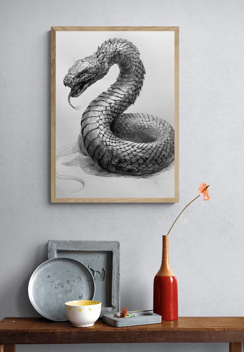Coiled Snake Sketch Poster. — room view 3