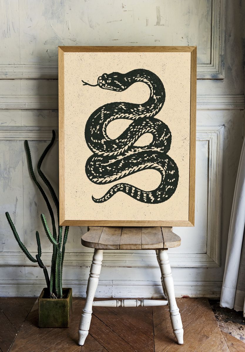 Coiled Snake Vintage Print. — room view 1