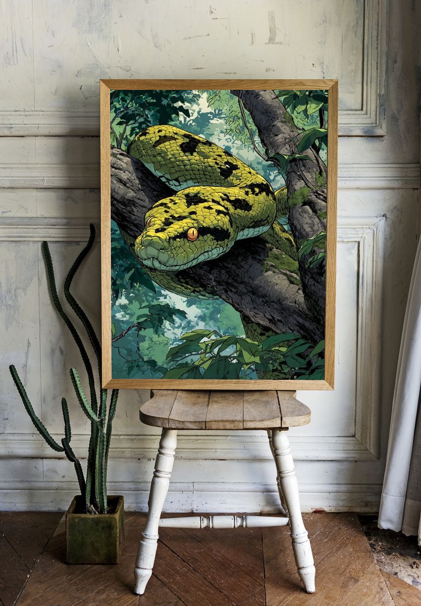 Green Python in Jungle — Illustration Print. — room view 1