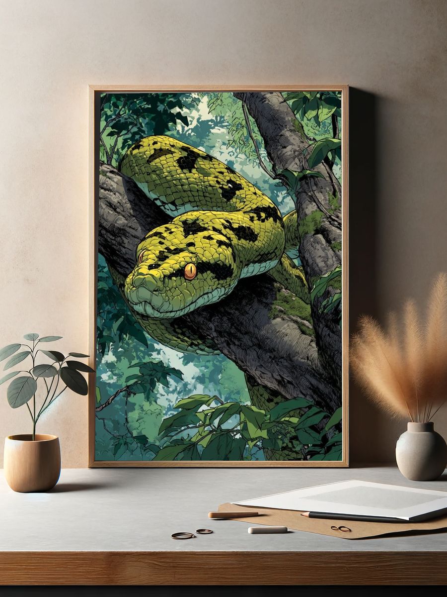 Green Python in Jungle — Illustration Print. — room view 2