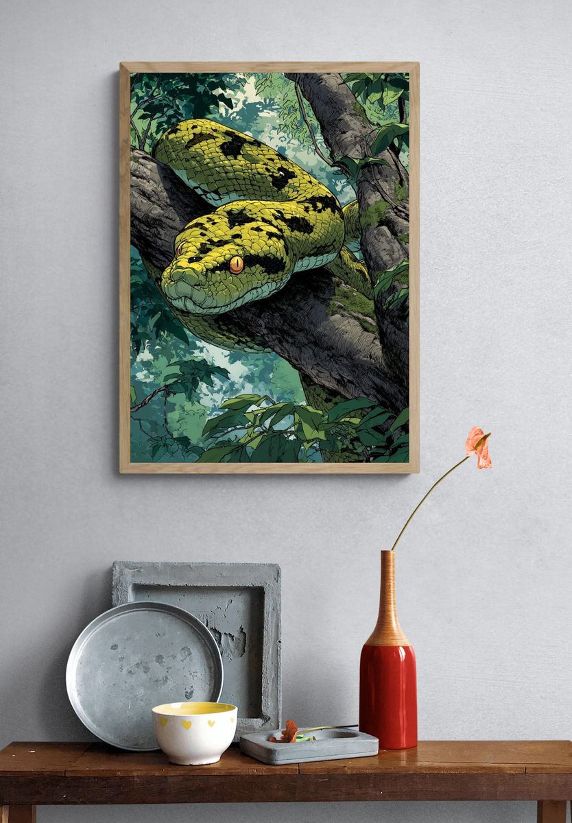 Green Python in Jungle — Illustration Print. — room view 3