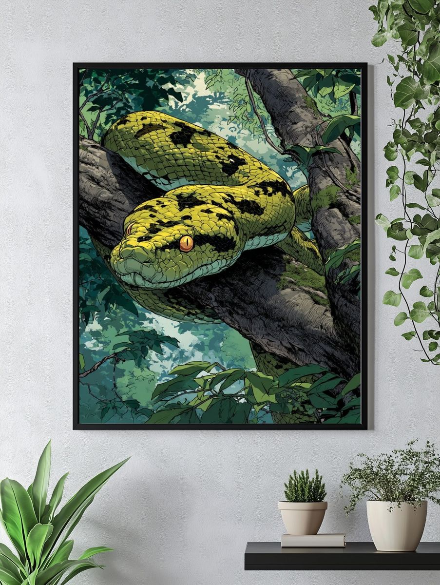 Green Python in Jungle — Illustration Print. — room view 4
