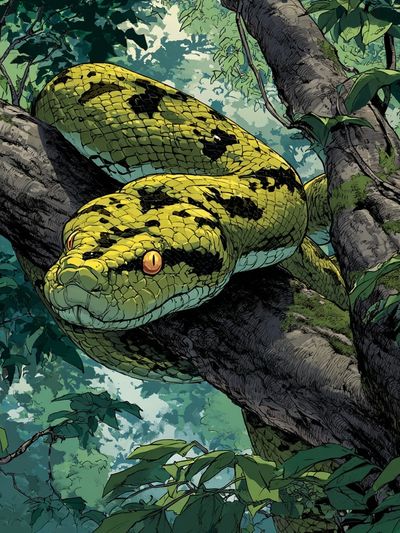 Green Python in Jungle — Illustration Print. poster print