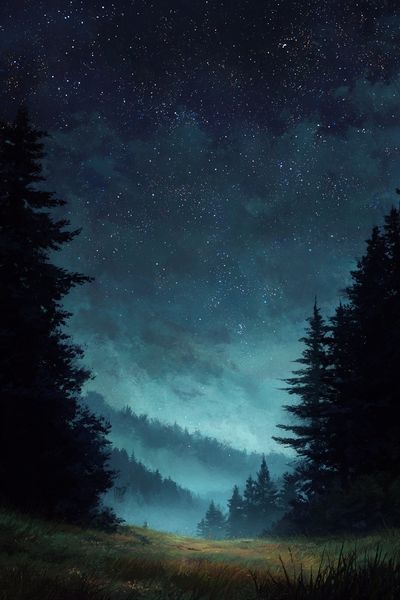Starry Night Over Forest — Nature Print