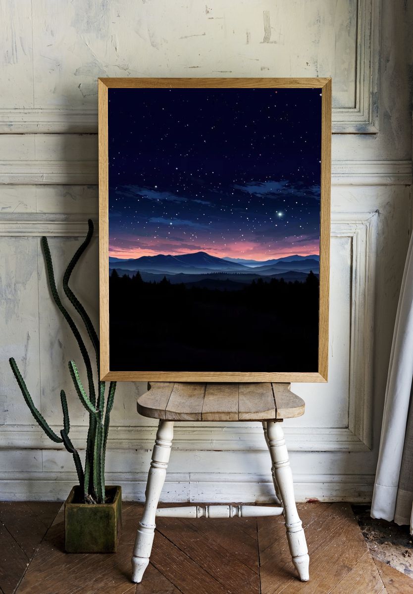 Starry Night Over Mountains — Nature Poster room preview