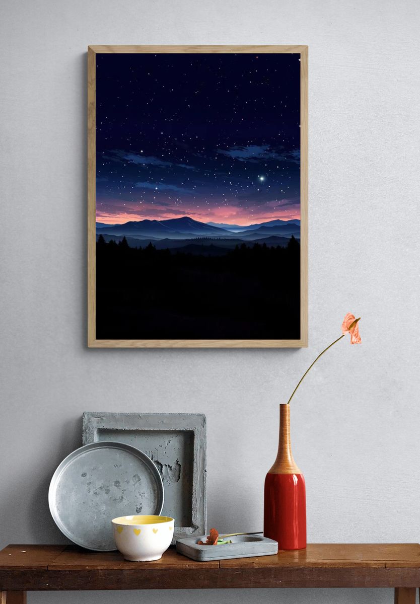 Starry Night Over Mountains — Nature Poster. — room view 3