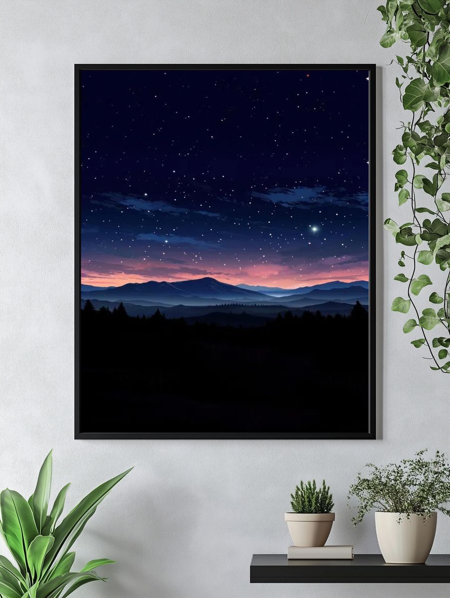 Starry Night Over Mountains — Nature Poster. — room view 4