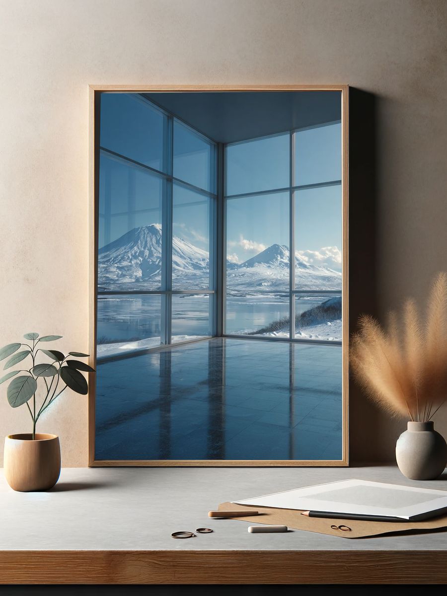Snowy Mountain View — Minimalist Print. — room view 2