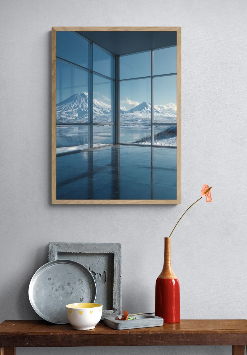 Snowy Mountain View — Minimalist Print. — room view 3