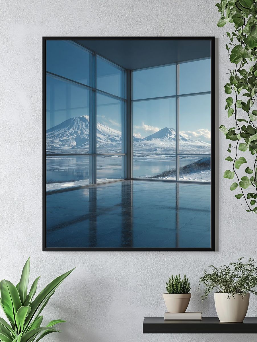 Snowy Mountain View — Minimalist Print. — room view 4