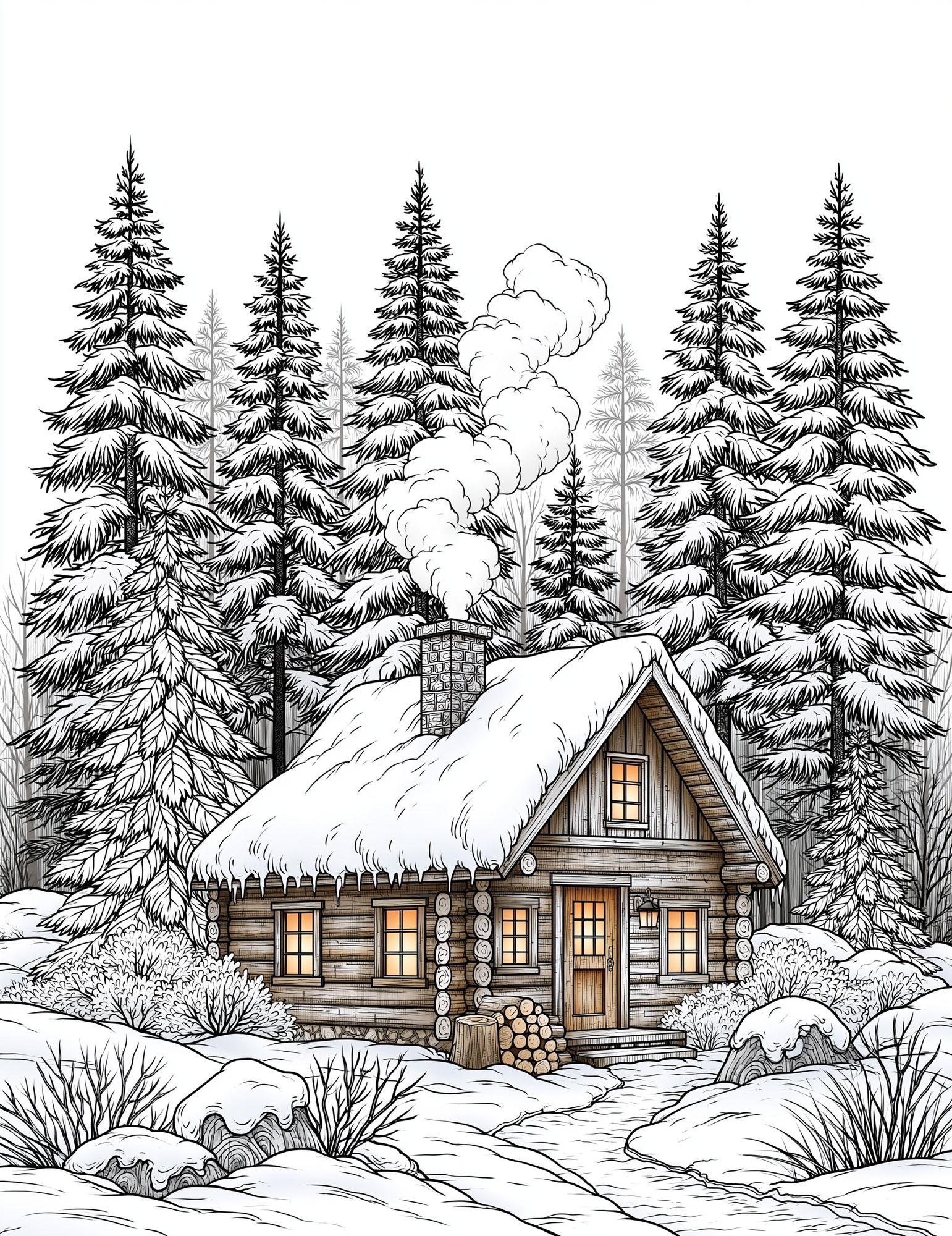 Snowy Cabin Forest Illustration Poster. poster — illustration art