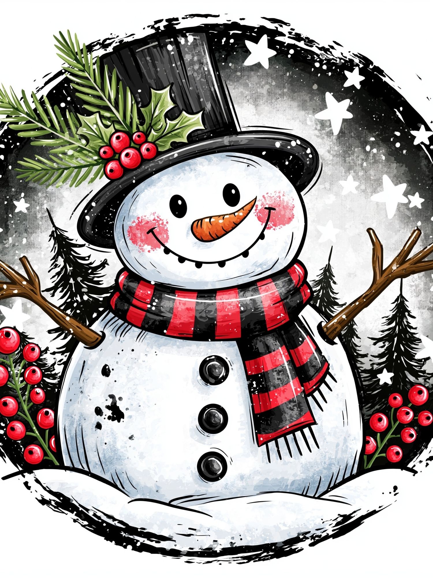 Festive Snowman Illustration Poster. poster — illustration art