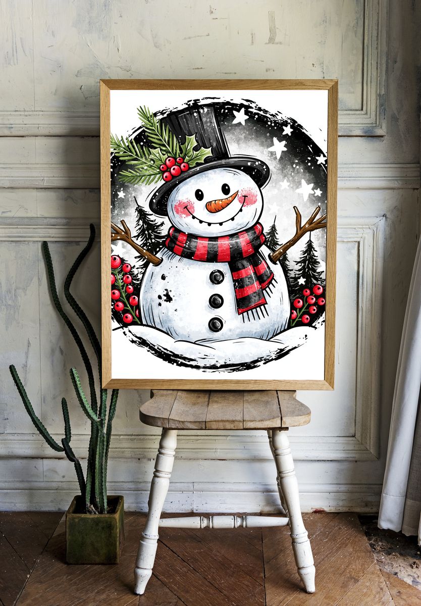 Festive Snowman Illustration Poster. — room view 1