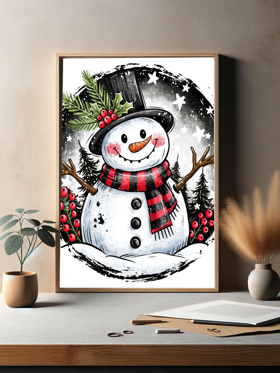 Festive Snowman Illustration Poster. — room view 2