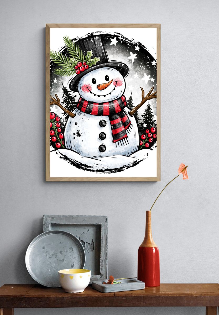 Festive Snowman Illustration Poster. — room view 3
