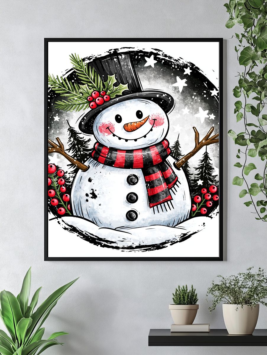 Festive Snowman Illustration Poster. — room view 4