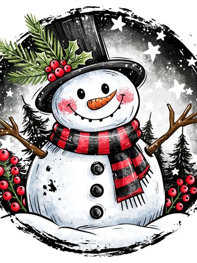 Festive Snowman Illustration Poster.