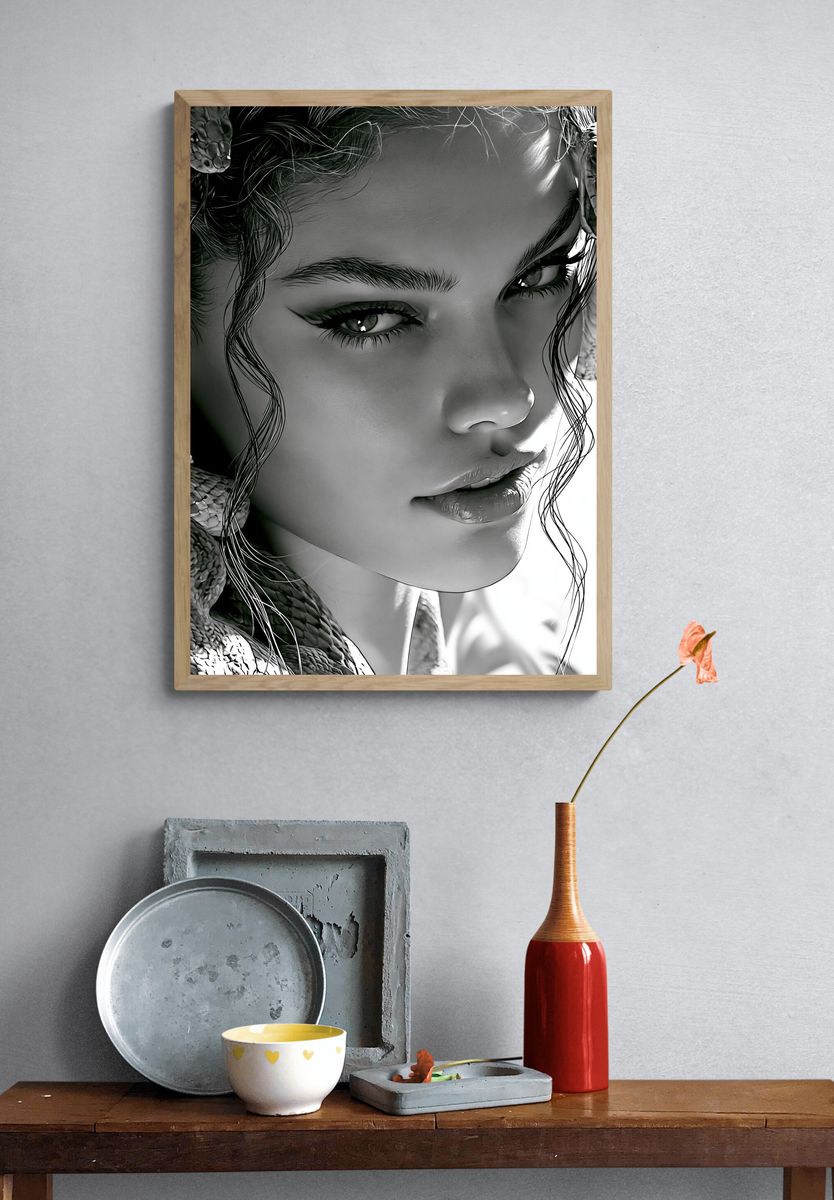 Snake Portrait Black-White Print. — room view 3