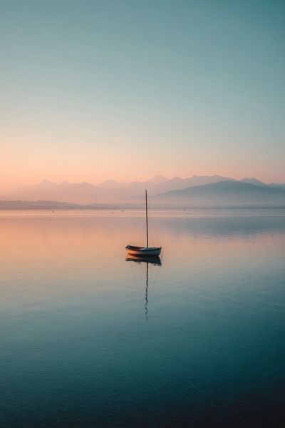 Serene Sailboat Sunrise Print. poster