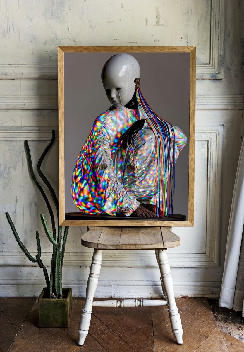 Surreal Neon Figure Print. room preview