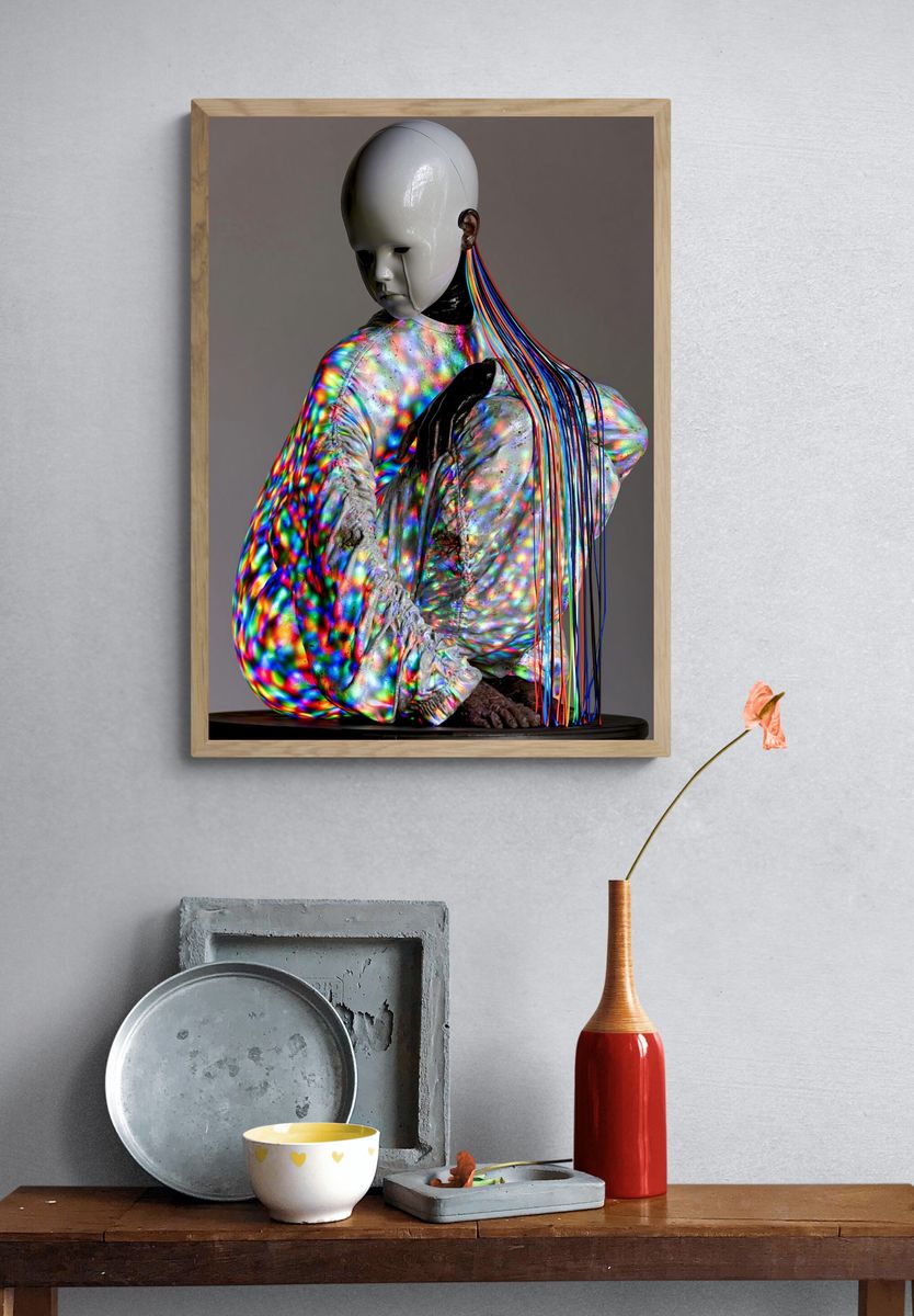 Surreal Neon Figure Print. — room view 3