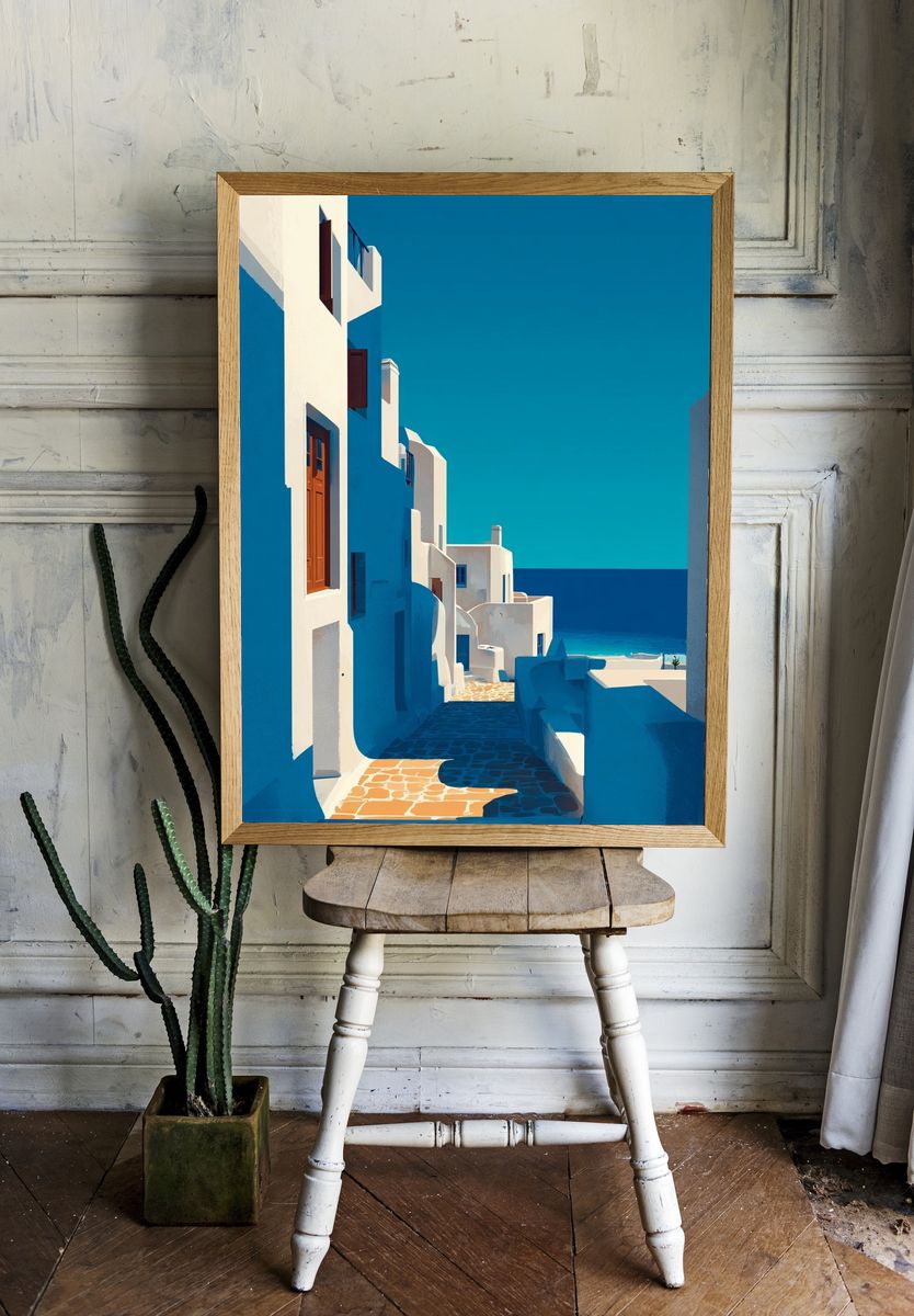 Santorini Alley — Illustration Print. — room view 1