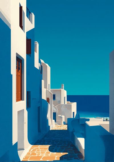 Santorini Alley — Illustration Print. poster