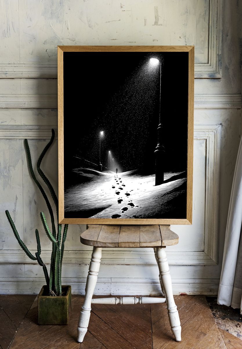 Snowy Footprints Nightscape Poster. room preview