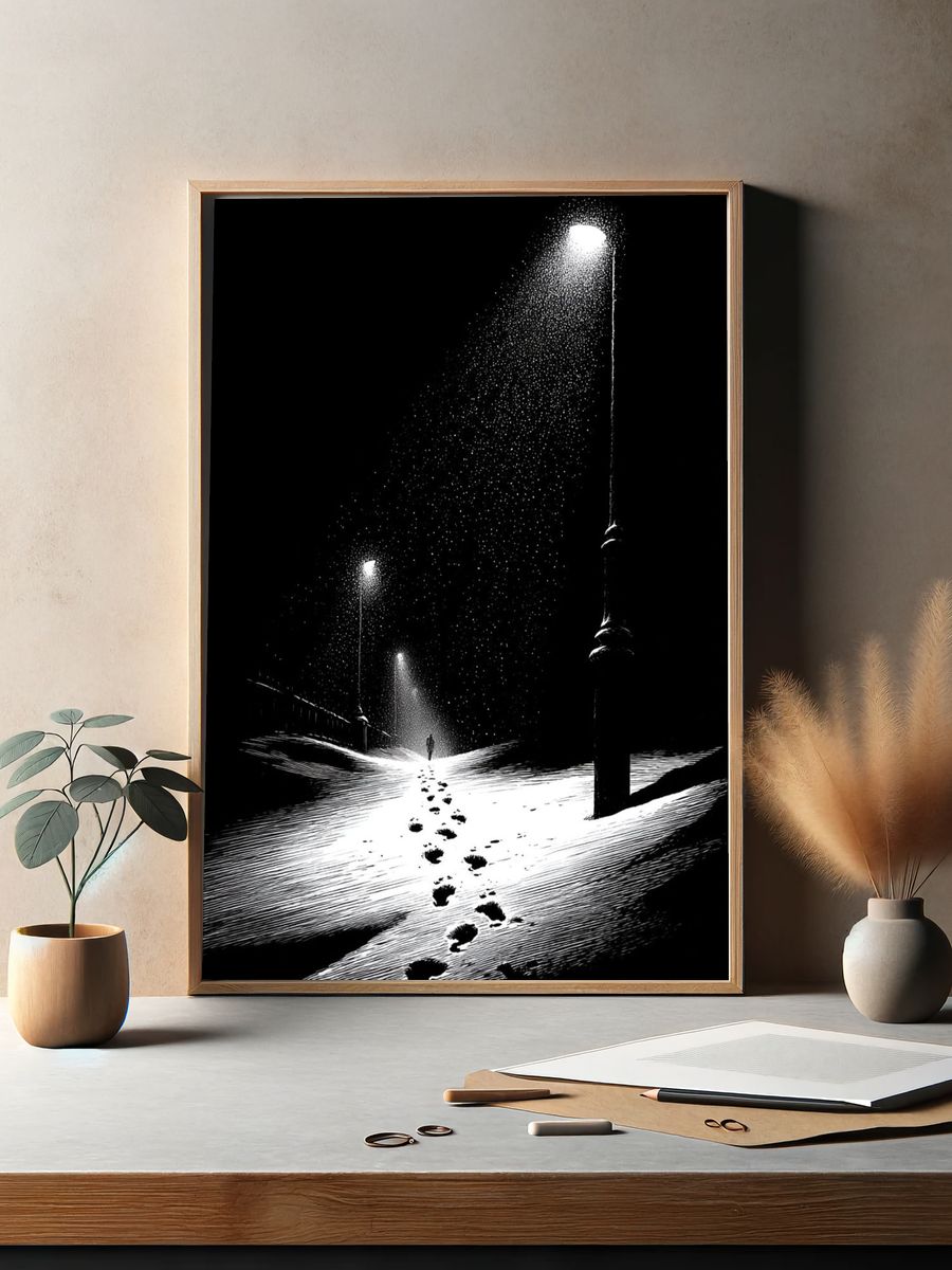 Snowy Footprints Nightscape Poster. — room view 2