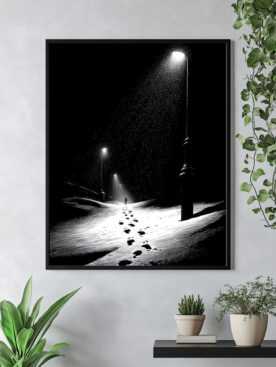 Snowy Footprints Nightscape Poster. — room view 4