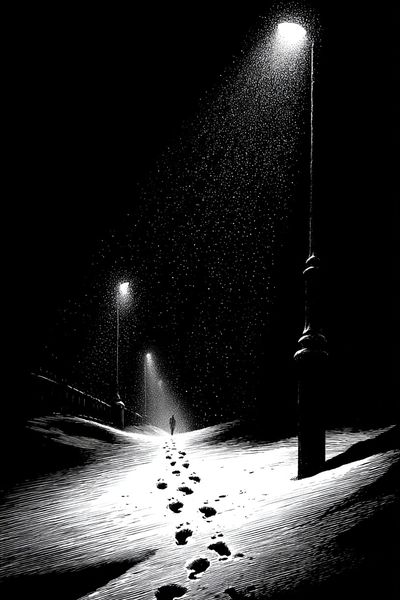 Snowy Footprints Nightscape Poster. poster