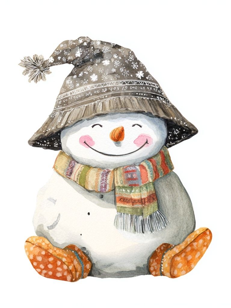Happy Snowman Watercolor Print. poster — illustration art