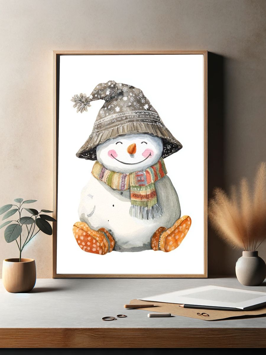 Happy Snowman Watercolor Print. — room view 2