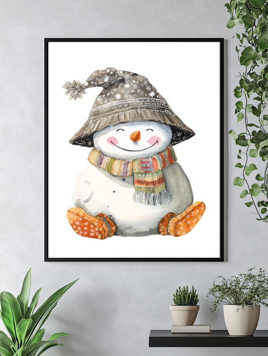 Happy Snowman Watercolor Print. — room view 4