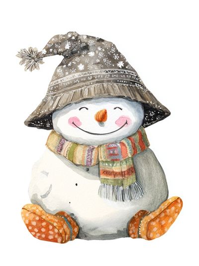 Happy Snowman Watercolor Print. poster