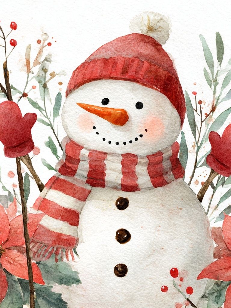 Snowman Watercolor Winter Print. poster detail