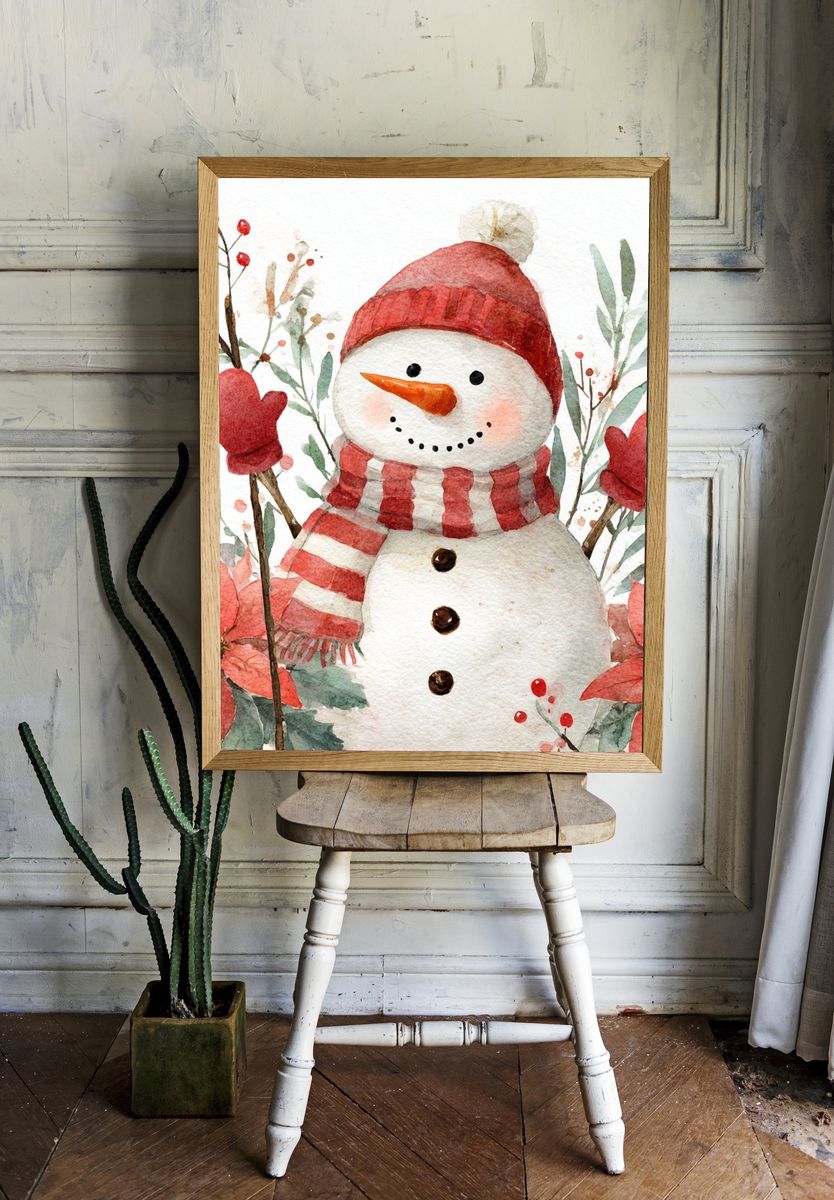 Snowman Watercolor Winter Print. — room view 1