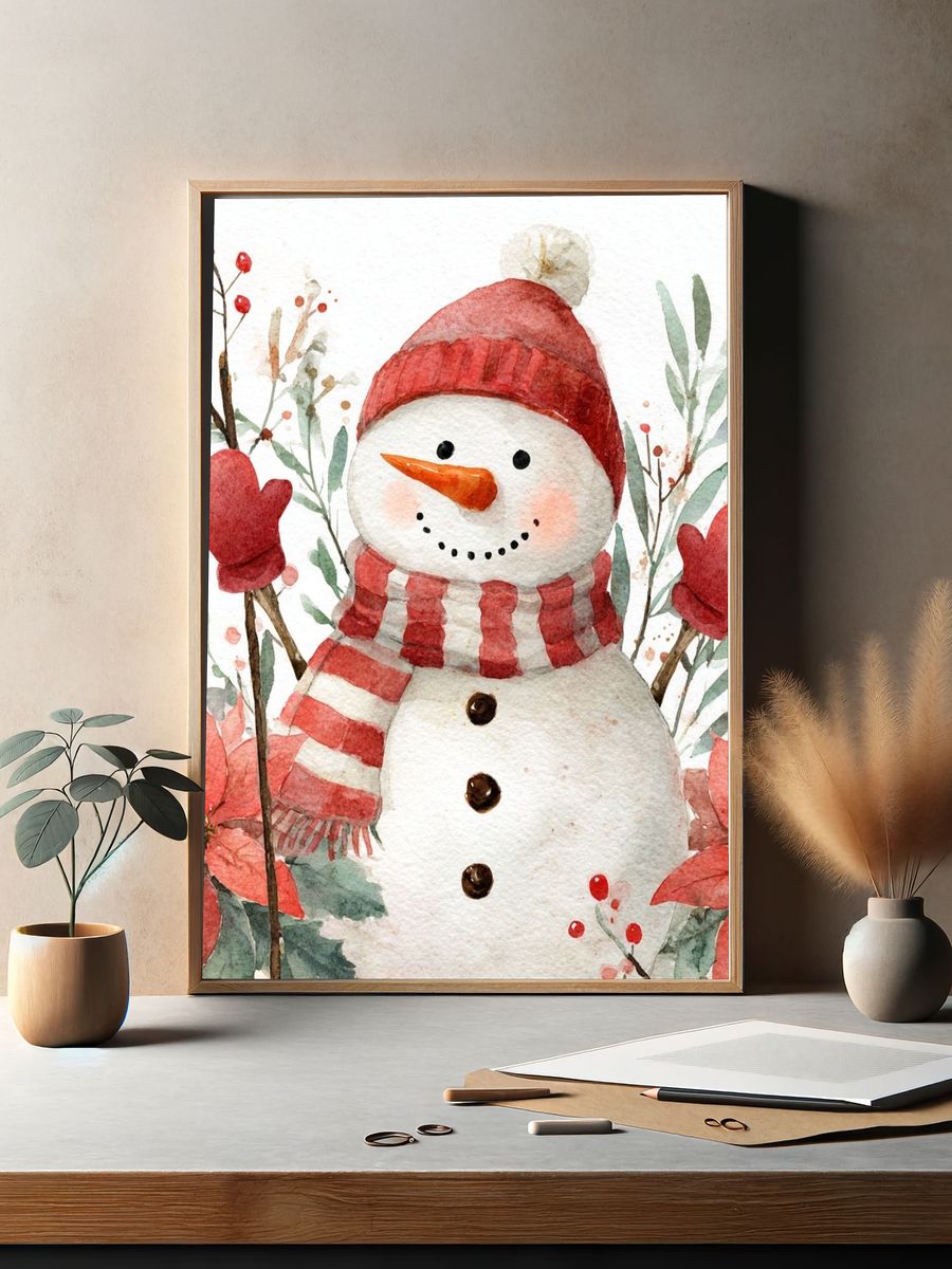 Snowman Watercolor Winter Print. — room view 2