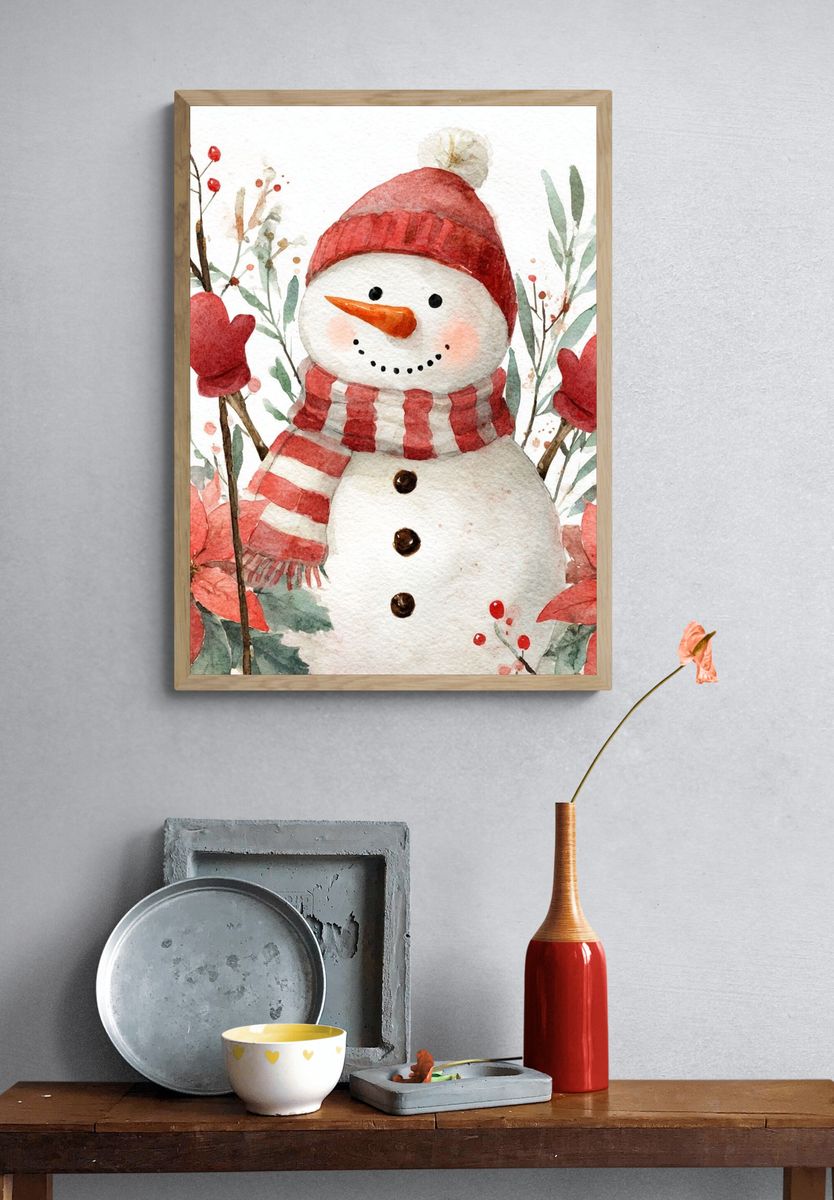 Snowman Watercolor Winter Print. — room view 3
