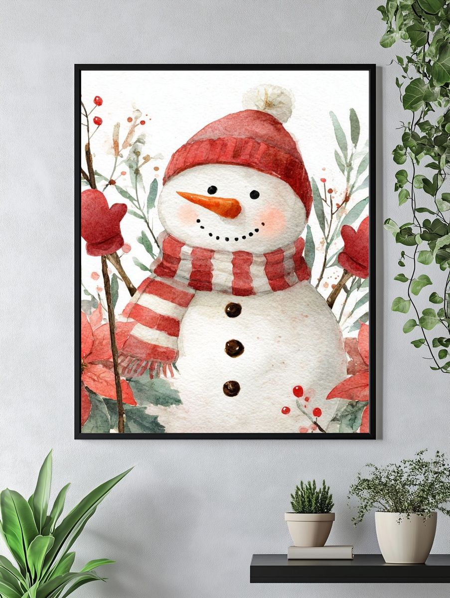 Snowman Watercolor Winter Print. — room view 4