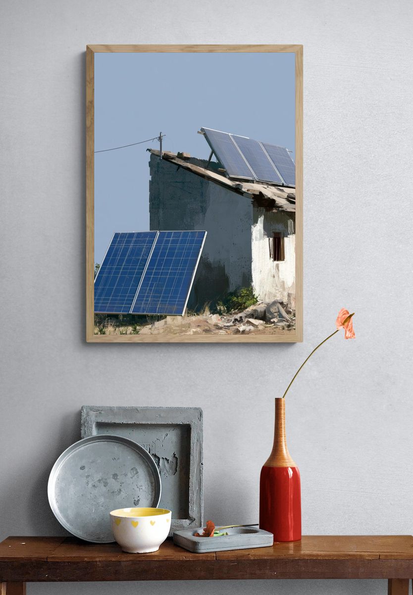 Solar Panels on Rural House Poster. — room view 3