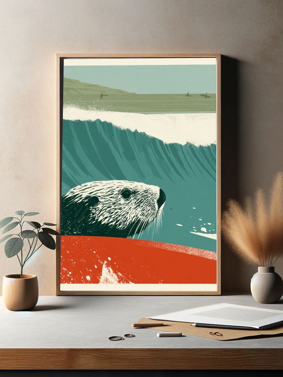 Sea Otter Surf Illustration Poster. — room view 2