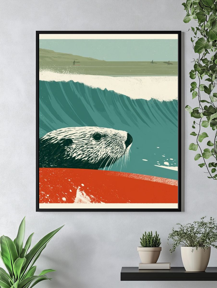 Sea Otter Surf Illustration Poster. — room view 4