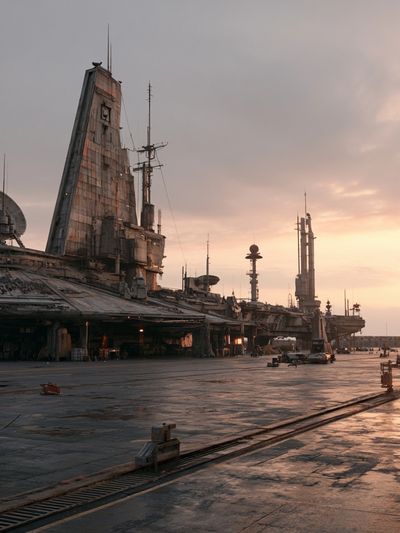 Sci-Fi Spaceport Sunset Photography Poster.