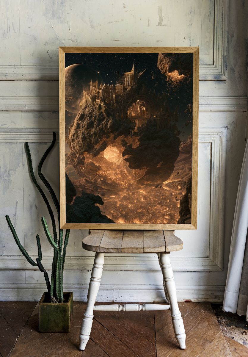 Floating Cosmic Citadel Print. room preview