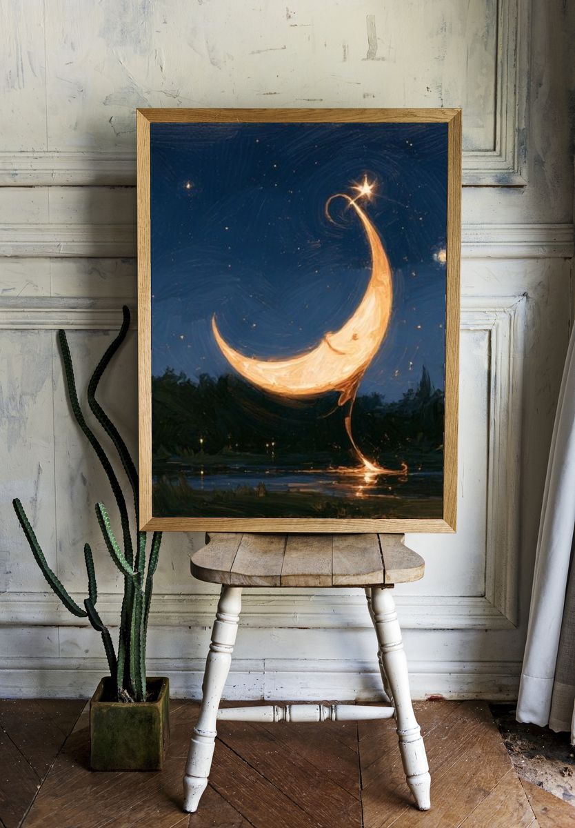 Crescent Moon Night Sky Print. room preview